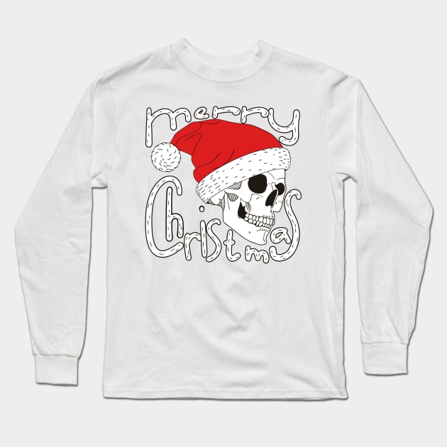 Merry Christmas Skull Face Long Sleeve T-Shirt by Animox